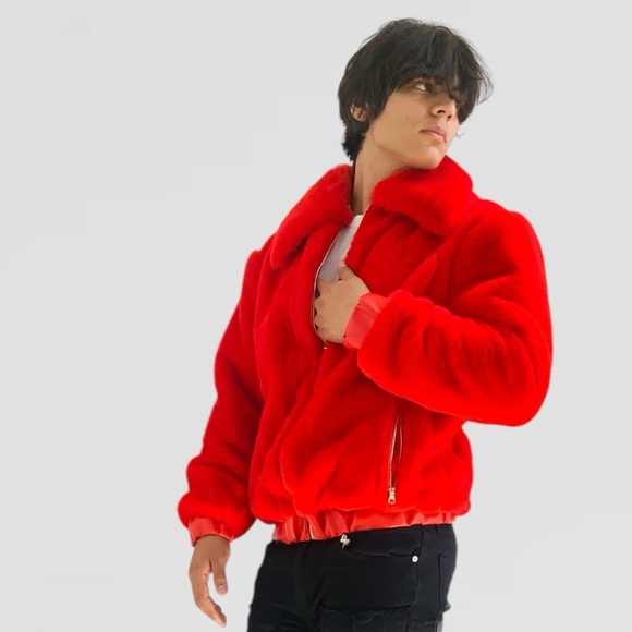 Manzini Other - Men’s Fashion Faux Fur Red Fuzzy Jacket NWT
